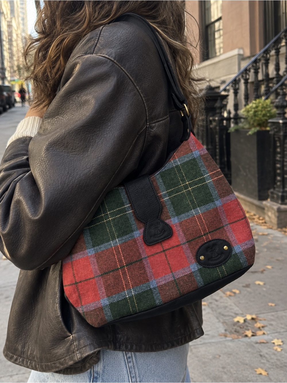 GLASGOW BARRHEAD LEATHER Tweed Plaid Shoulder Bag